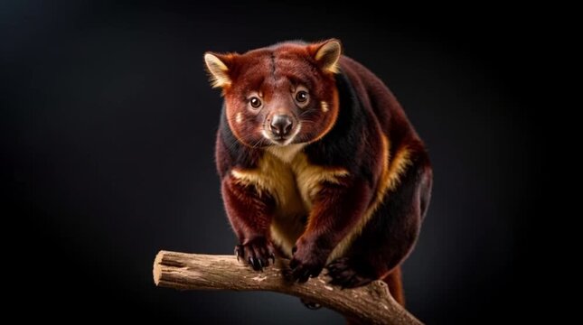 Tree kangaroo perched on branch, warm fur tones, soft lighting, calm wildlife moment, high detail 4K