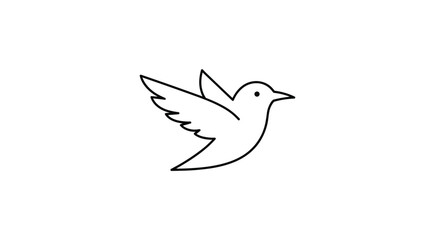 Obraz premium Minimalist black outline of a small bird captured in mid flight with wings spread wide against a clear white background.