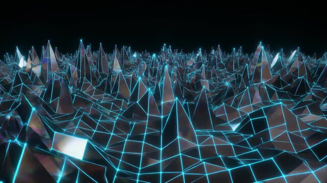 Futuristic Digital Wireframe Mountain Landscape 4K Generative AI