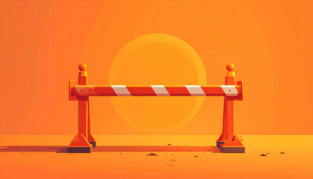 Red and white barrier gate on orange background isolated