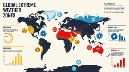 Naklejka premium Global Extreme Weather Zones Map