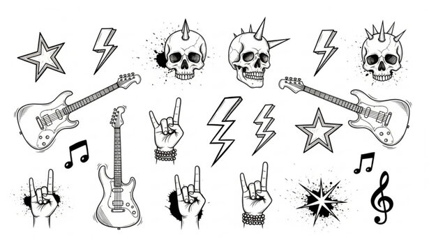 Rock music symbols and illustrations