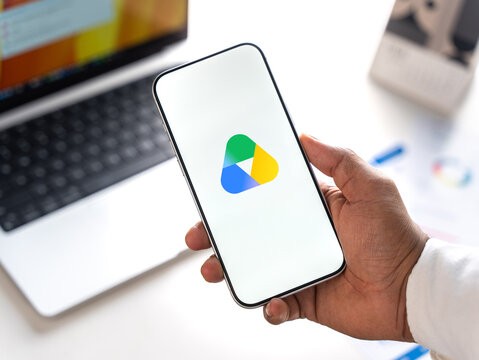 Google Drive logo is displayed on the screen of a smartphone, in Bangalore, India, on February 28, 2026