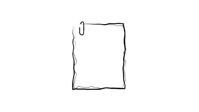 Scribble stacked paper animation with a hand drawn binder clip and rough sketch texture on a light background, representing office documents, organization, and paperwork management.