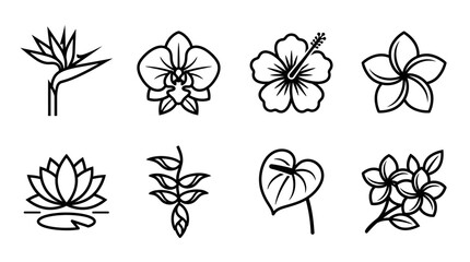 Fototapeta premium Vector set of diverse tropical flower icons
