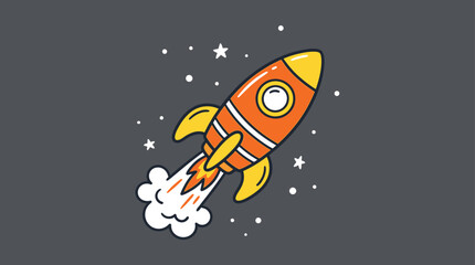 Cartoon Orange Rocket Launching into Space Vector Illustration © Alifia