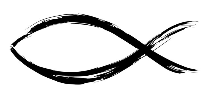 Christian Fish Symbol Hand Drawn with Brush Strokes, Religious Icon