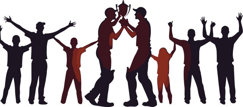Cricket Team Celebrating with Trophy and Fans