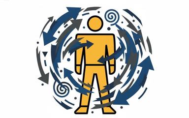 Fototapeta premium Concept of personal empowerment and growth, abstract human figure surrounded by swirling arrows symbolizing progress and transformation