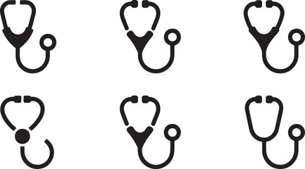 Set of six minimalist heart shaped rope knot icons with loops and ends © md