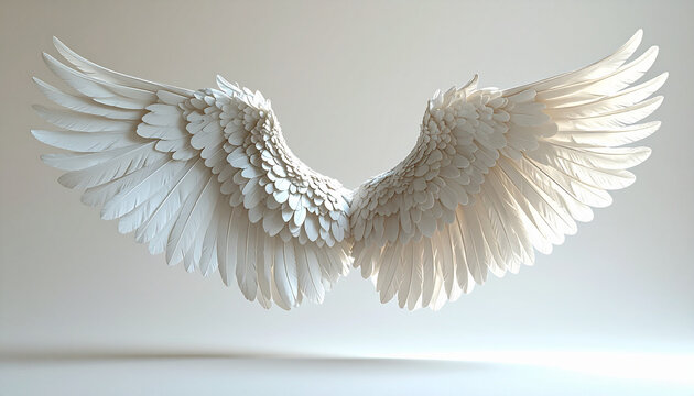 White Angel Wings on a Soft Grey Background