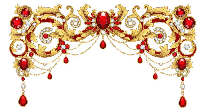 Ornate Gold Red Jewel Garland Arch Border Design
