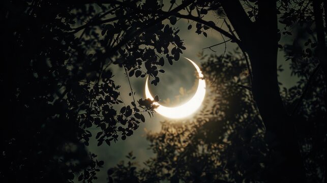 Forest solar eclipse with crescents and dark silhouettesCanon EOS R535mmf56