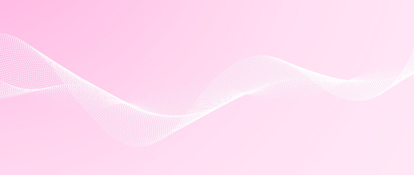 Pink rose dotted wave pattern background. Wavy curved dashed design element for poster, banner, presentation, booklet, brochure. Abstract halftone undulate flowing particle lines. Vector wallpaper