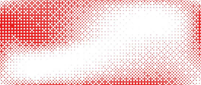 Red bitmap pixel texture. Dotted dither gradient pattern background. 8 bit halftone faded pop art gradation wallpaper. Vanishing raster video arcade game backdrop for banner, poster, cover. Vector