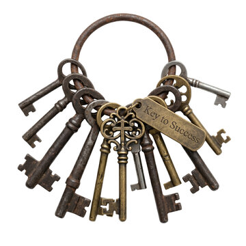 Vintage bunch of keys with key to success tag