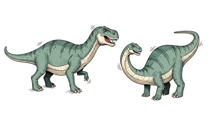 Two cartoon dinosaurs depicted in a playful interaction. © Haya