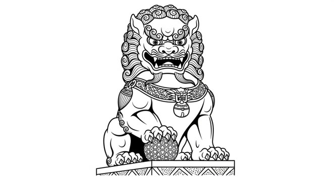 Traditional Chinese Foo Dog Statue Guardian Sculpture.