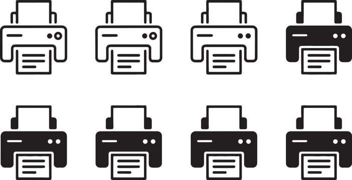 Set of modern multifunction printers and copiers isolated on transparent background