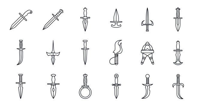 Collection of Hand-Drawn Daggers and Knives