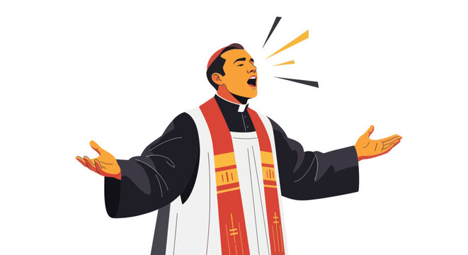 Priest Preaching with Open Arms and Exaggerated Gestures, Religious Sermon