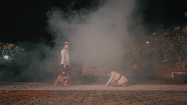 Dramatic Scene of Man Rejecting Crawling Woman