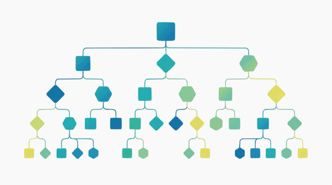 A colorful organizational chart with geometric shapes and gradients