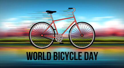 Fototapeta premium Vibrant illustration of a bicycle speeding through colorful scenery for world bicycle day celebration concept