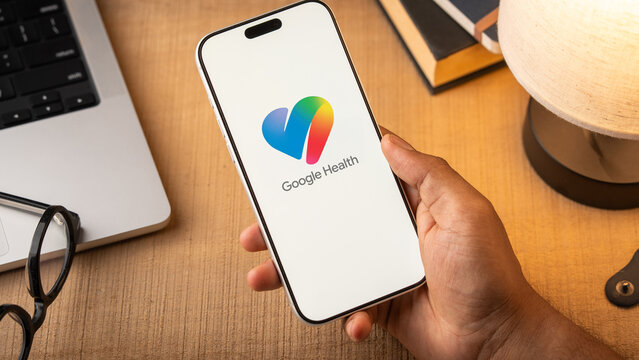 Google Health app logo is displayed on the screen of a smartphone, in Bangalore, India, on February 28, 2026
