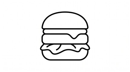 Fototapeta premium Minimalist black outline burger icon isolated on white background with grumpy expression