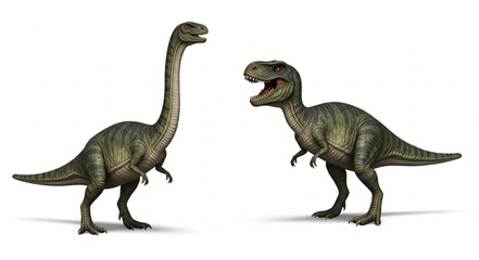 Two dinosaurs facing each other with white background. © Turun