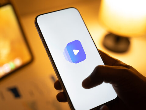 Google vids logo is displayed on the screen of a smartphone, in Bangalore, India, on February 28, 2026