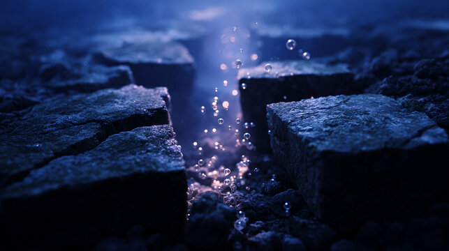 Ancient frozen soil cracks open with ethereal, glowing CO2 bubbles escaping into the atmosphere.