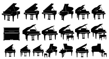 Collection of Grand and Upright Piano Silhouettes © Kasino