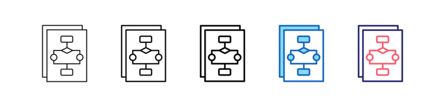 Flow Chart Icon In 5 Different Styles Set Collection.   