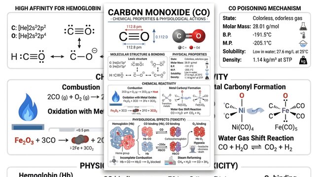 Carbon Monoxide (CO) Chemical Properties and Toxicology: Molecular Structure, Physical Data, Combustion and Formation Reactions, High Affinity for Hemoglobin, Physiological Effects and Key Mechanisms 