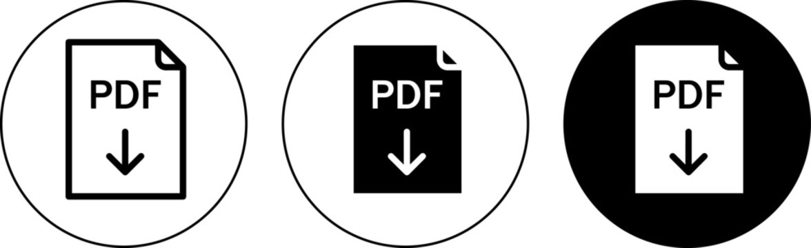 Set of pdf download icons in three different styles