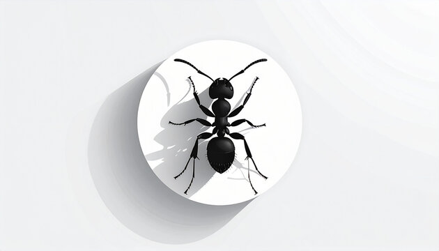 Black ant graphic on white circle