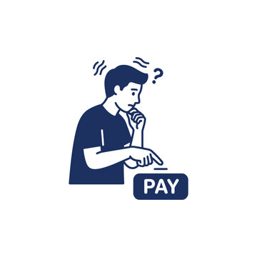 Man thinking about online payment.