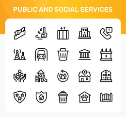 Fototapeta premium Public and Social Services icon set. Editable line icons. Professional and modern outline icon collection vector illustration representing welfare assistance