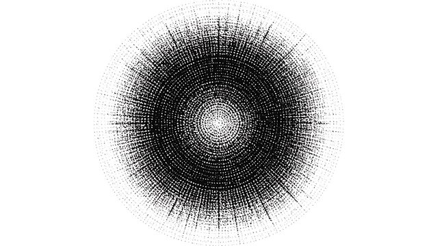 Black circular pattern with radial lines radiating from the center, creating a textured, grainy effect on a white background