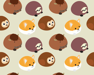 Fototapeta premium Meringue Animal Owl Bison Sloth Fox Seamless Pattern Background