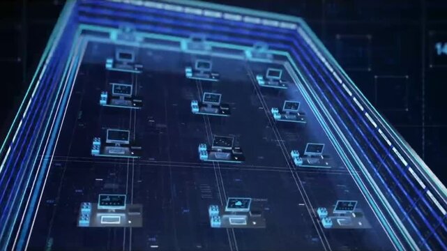 Futuristic Digital Logo Reveal Animation with Blue Technology Interface