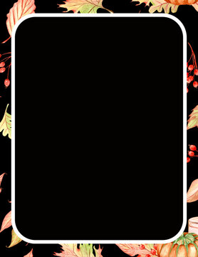 Fall foliage botanical frame with empty text area for autumn season greeting card and seasonal discount brochure template, flat vector illustration.