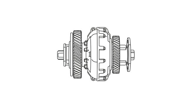 Mechanical Differential Gearbox Blueprint - Technical Illustration