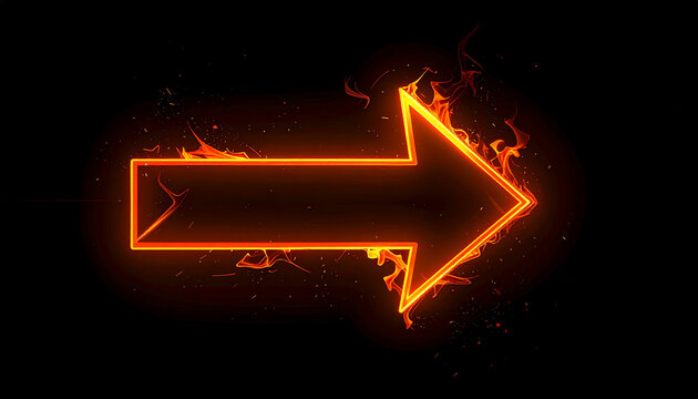 Glowing orange arrow pointing right with fiery effect