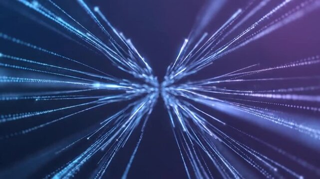 Abstract fast moving neon blue light rays zooming through hyper space or tunnel showing high speed data transfer and internet speed concept motion background
