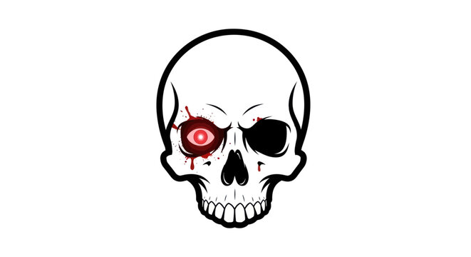 Scary Skull with Bloody Eye and Empty Socket, Horror Graphic