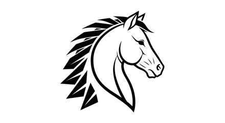 Fototapeta premium Elegant Horse Head Silhouette, Stylized Mane, Vector Art, Black and White