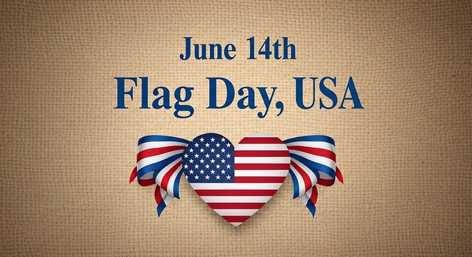 June 14th flag day usa celebration graphic with heart shaped american flag